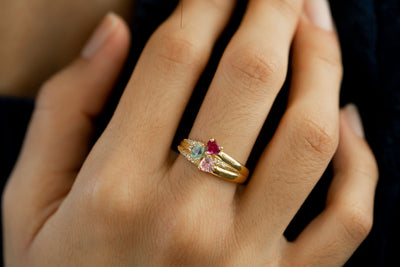 Heart Cluster Birthstone Ring with Diamond Accents - Glamoristic