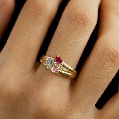 Heart Cluster Birthstone Ring with Diamond Accents - Glamoristic