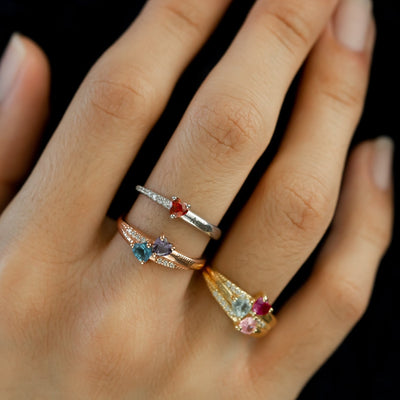 Heart Cluster Birthstone Ring with Diamond Accents - Glamoristic