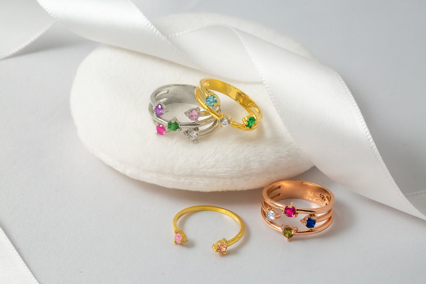 Modern Bypass Ring with Kids Birthstones
