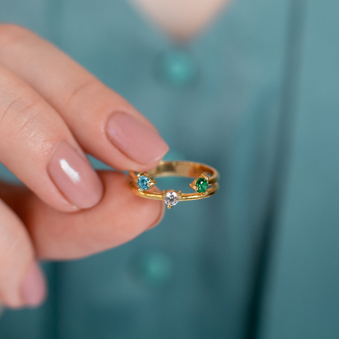 Modern Bypass Ring with Kids Birthstones