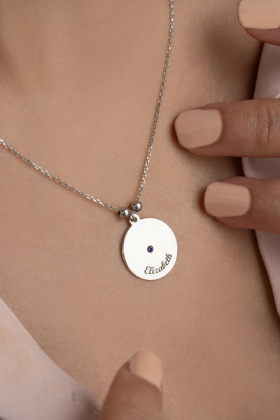 Engraved Name Disc with Birthstone - Glamoristic