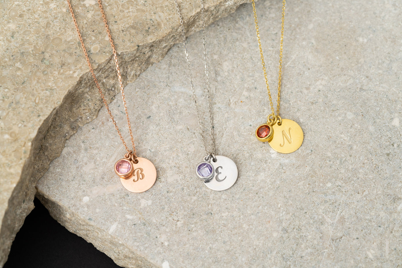 Disc Initial with Birthstone Necklace - Glamoristic