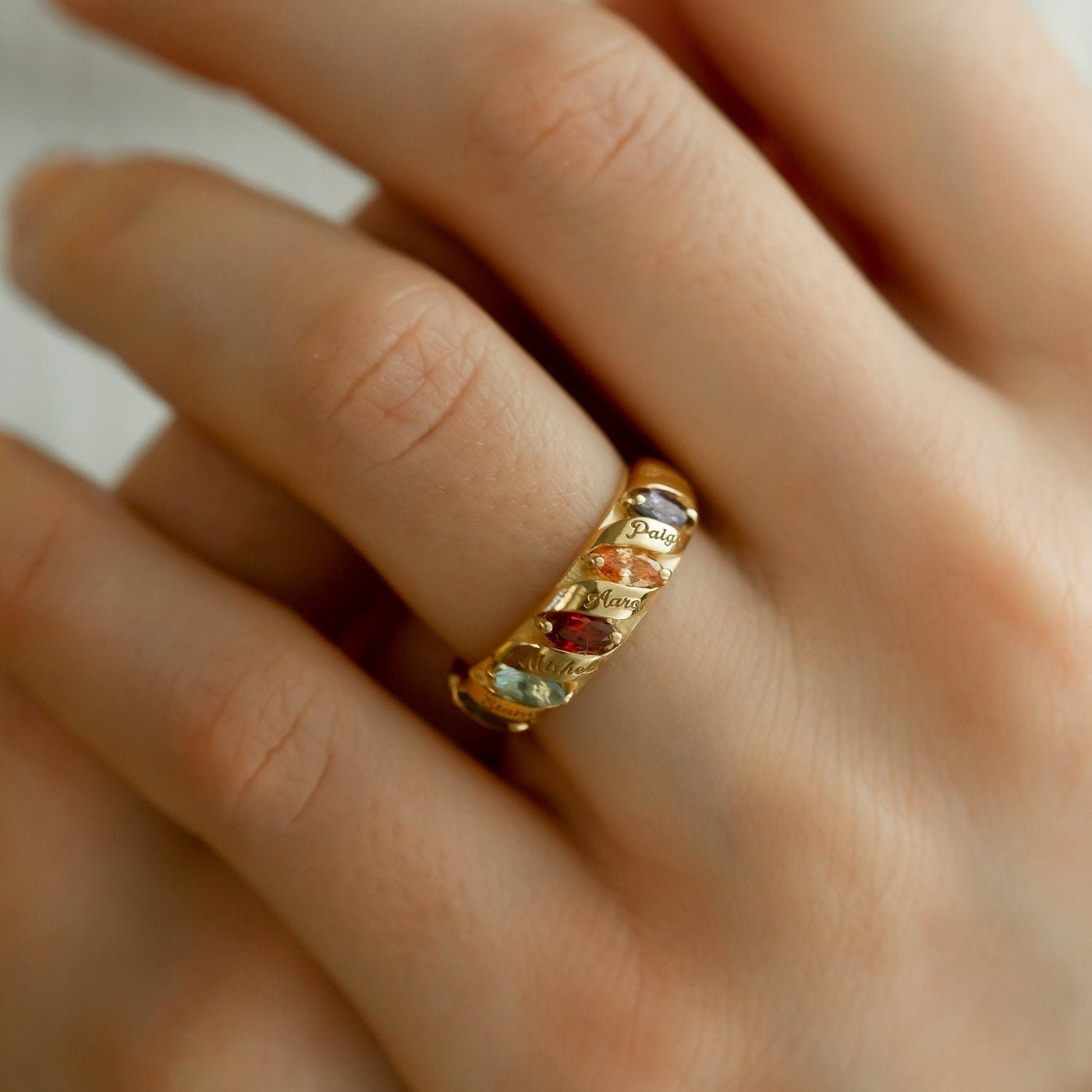 Spiral Marquise Row Birthstone Ring - Glamoristic