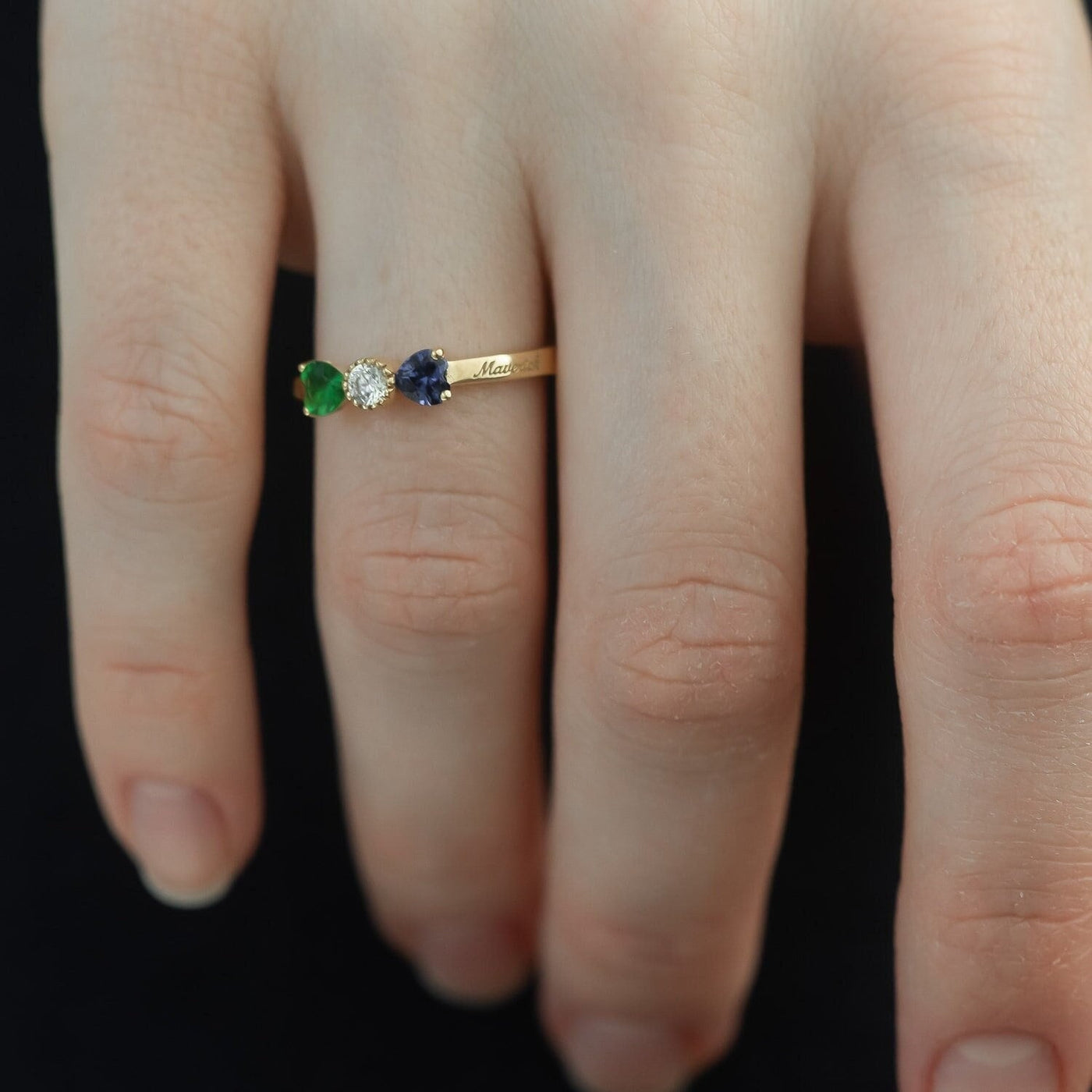 Bow Style 3 Birthstone Ring with Names - Glamoristic