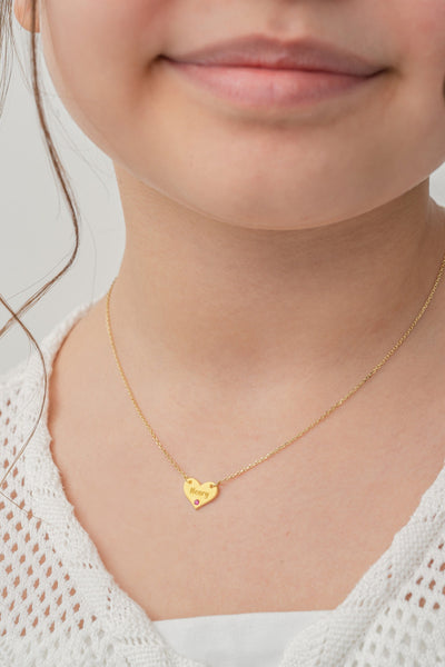 Kids Heart-Birthstone-Name Necklace