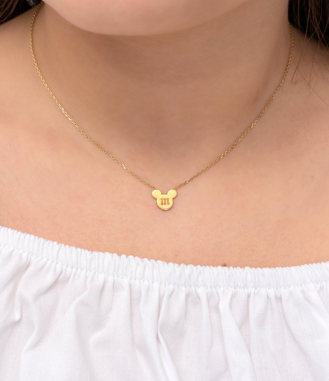 Personalized Disney Necklace • Engraved Initial Necklace • Initial Micky Pendant • Initial Mouse Necklace • Dainty Necklace • Charm Necklace - Glamoristic