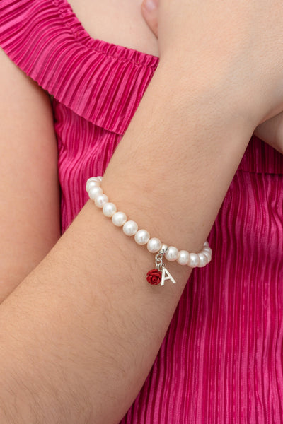 Rose Pearl Initial Bracelet • Children Initial Bracelet • Bracelet for Kids • Your Initial Bracelet • Birthday Gift •  Anniversary gift - Glamoristic