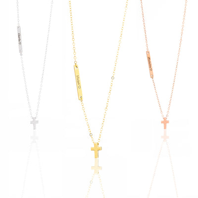 Princess's Cross Necklace • Cross Name Necklace • Kids Cross Necklace •  Christian Gifts •  Name bar and Cross Necklace - Glamoristic