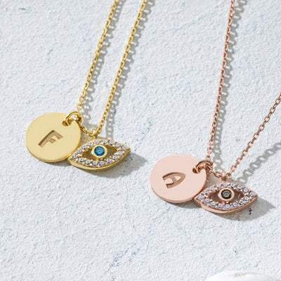 Eye Initial Necklace • Children Eye Necklace • Personalised Initial Necklace • Evil Eye Necklace •Safe Necklace • Protect Necklace - Glamoristic