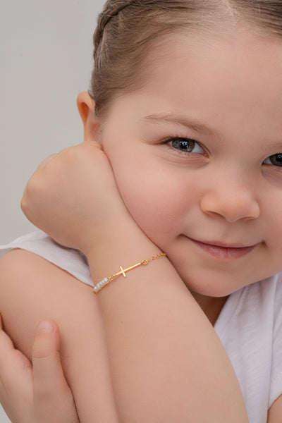 Cross and Pearl Bracelet • Kids Cross Bracelet • Bracelet For Kids • Dainty Bracelet • Charming Bracelet For Kids  • Unisex Kids Bracelet - Glamoristic